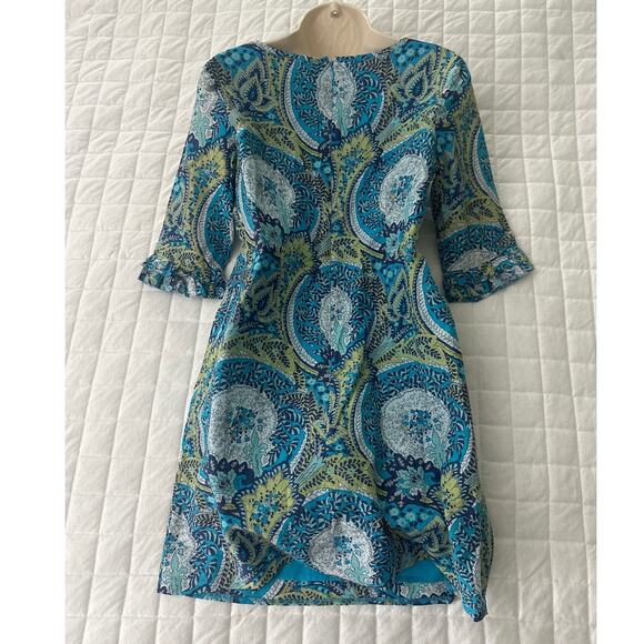 Beth Bowley Dress Womens 8 Blue Paisley Cotton Silk Mini Ruffle Dainty Romantic - Picture 4 of 12